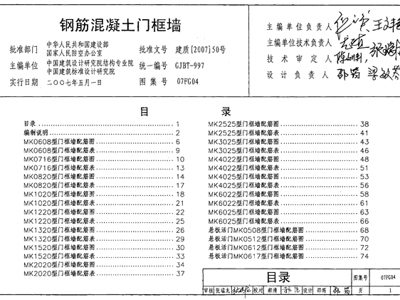 07FG04钢筋混凝土门框墙图集