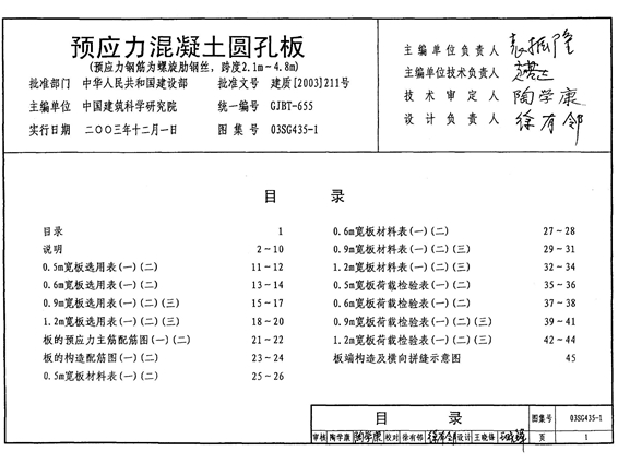 03SG435-1 预应力混凝土圆孔板图集