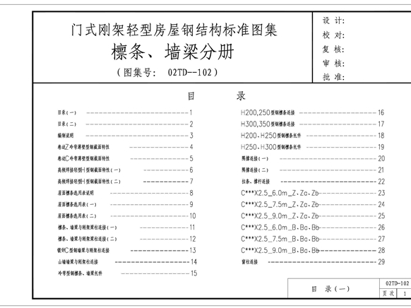 02TD-102 门式刚架轻型房屋钢结构标准图集 檩条、墙梁分册