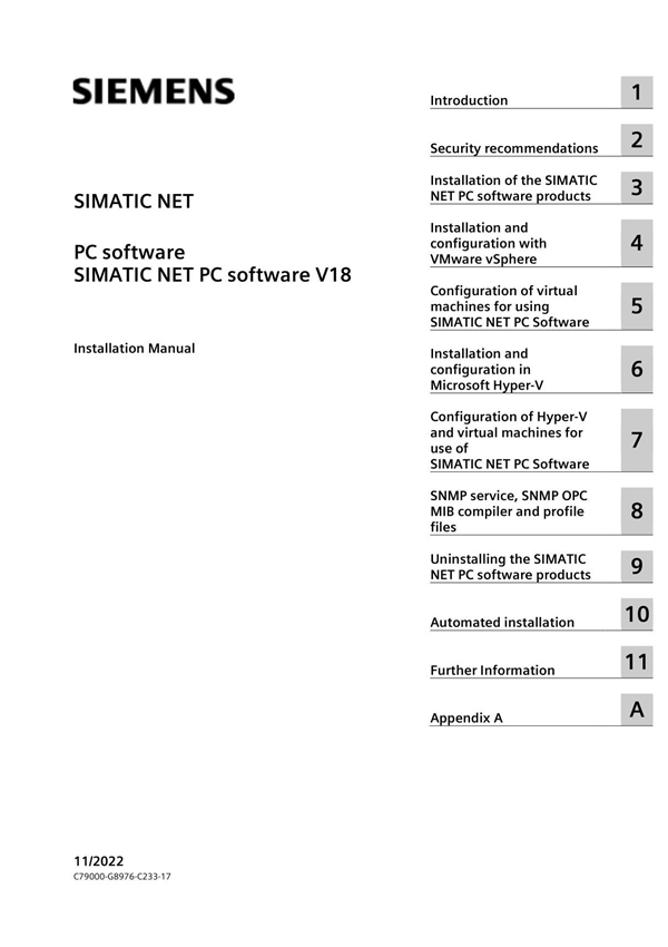 SIEMENS西门子 SIMATIC NET PC 软件 SIMATIC NET PC 软件 V18安装手册 EN