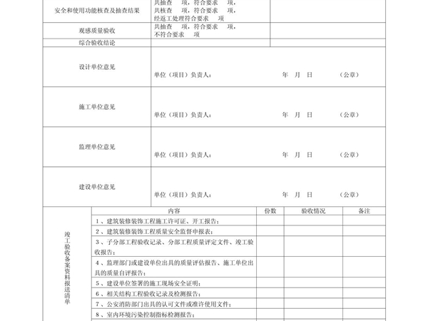 西安市建筑装修装饰工程竣工验收备案表