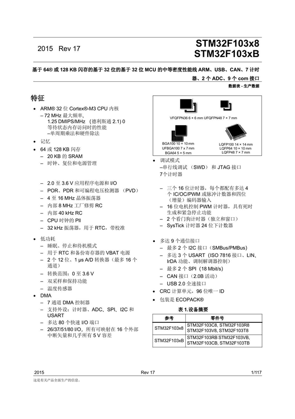 STM32F103C8T6中文手册2015Rev17