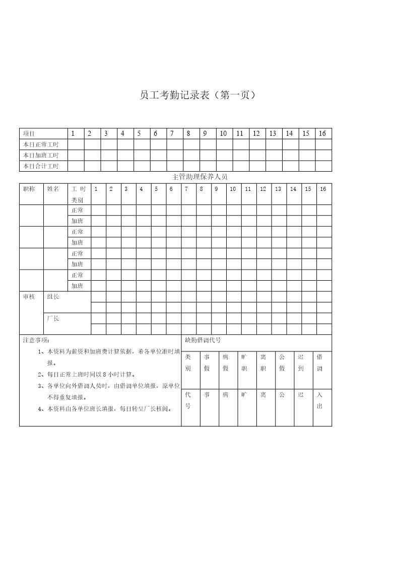 员工考勤记录表2