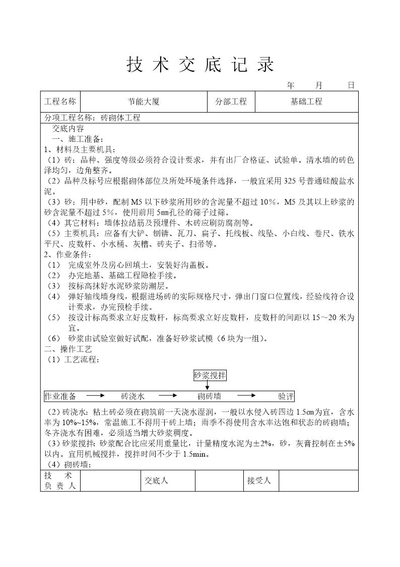 砖砌体工程技术交底