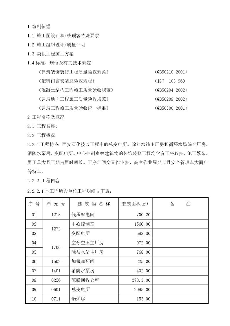 西安石化工程装饰装修施工方案