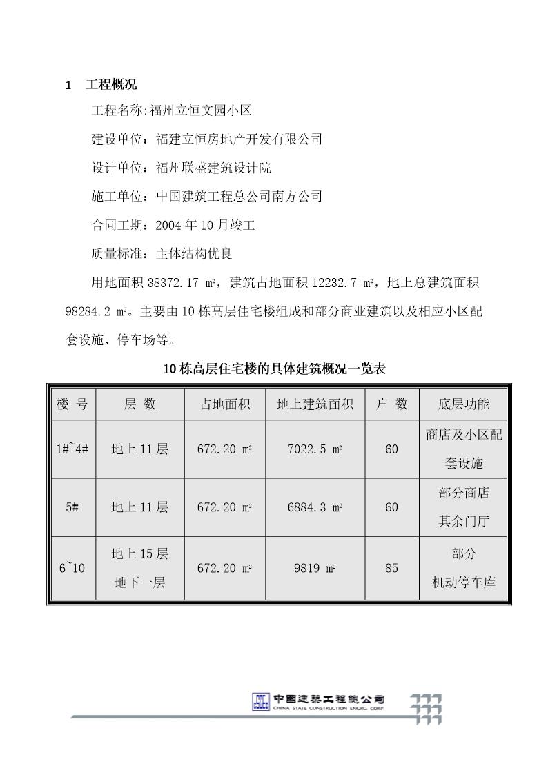 福州立恒文园小区施工安全方案