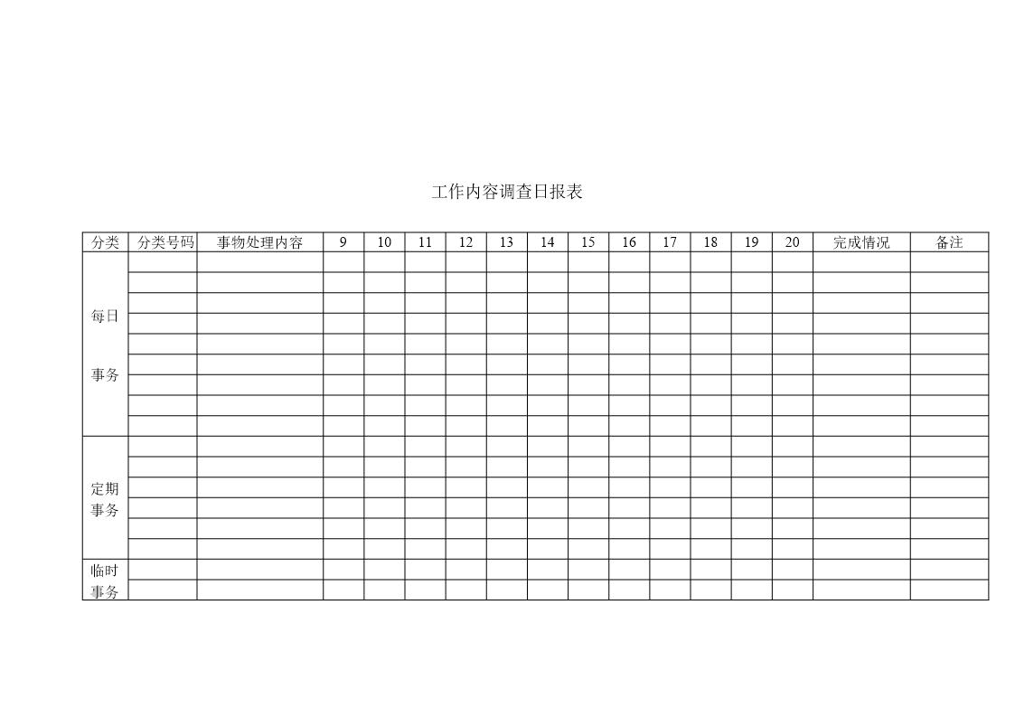 工作内容调查日报表
