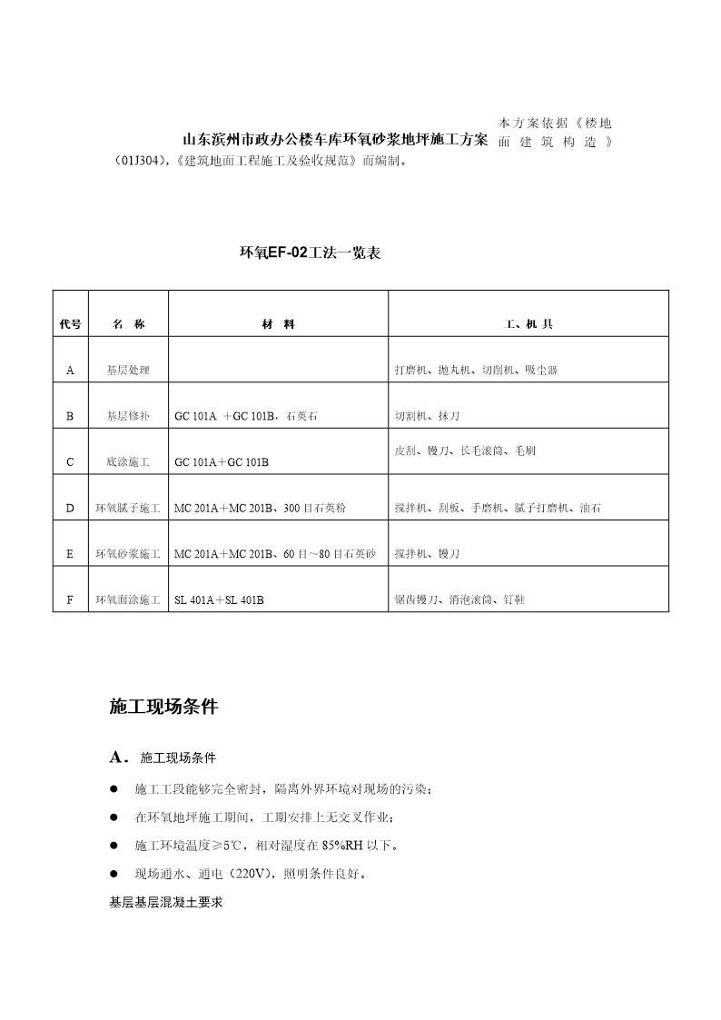 山东滨州市政办公楼车库环氧砂浆地坪施工方案