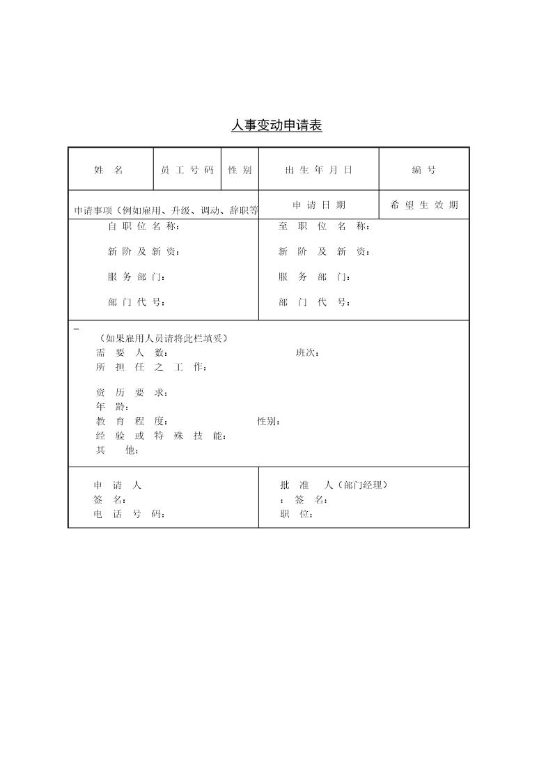 人事变动申请表