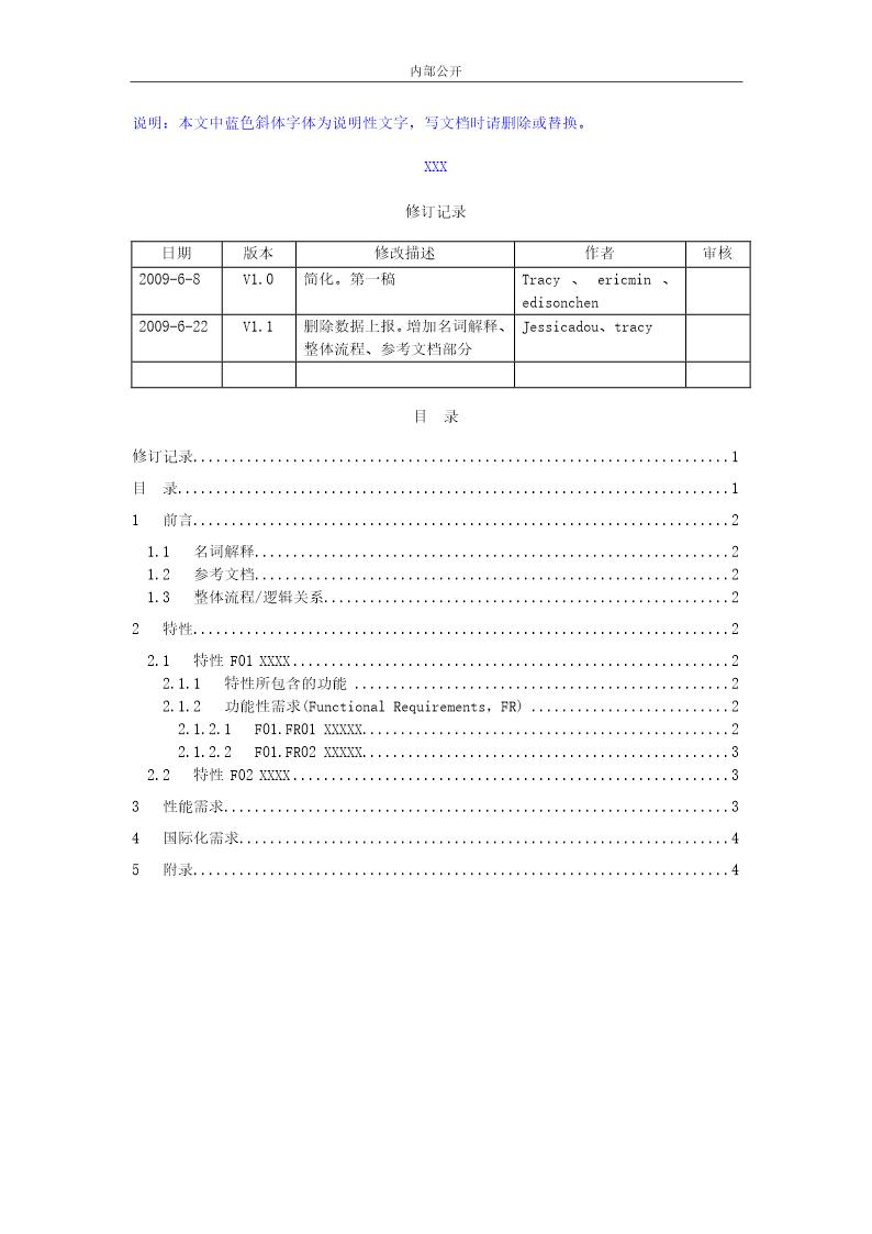 软件需求文档(模板)