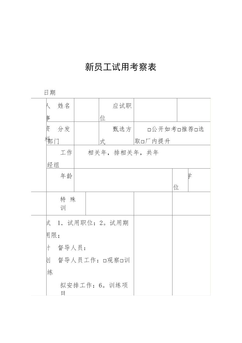 新员工试用考察表