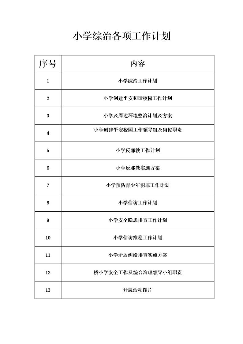 小学综治各项工作计划