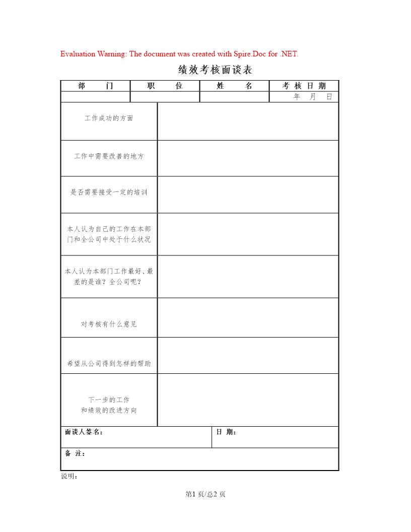 绩效考核面谈表