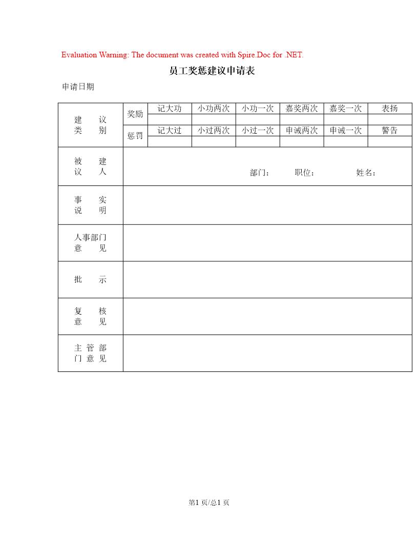 员工奖惩建议申请表