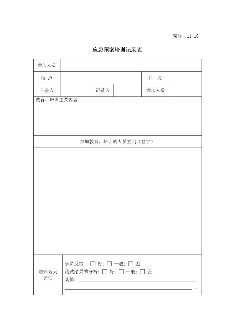 应急预案培训记录表