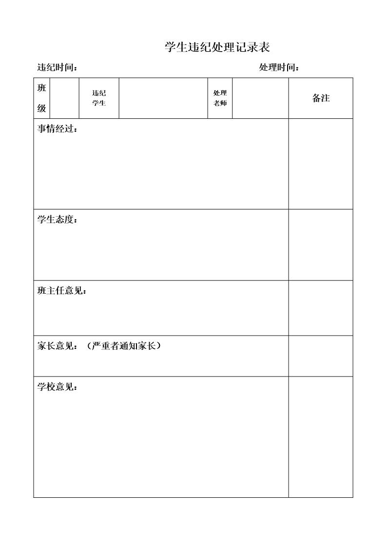 学生违纪处理记录表