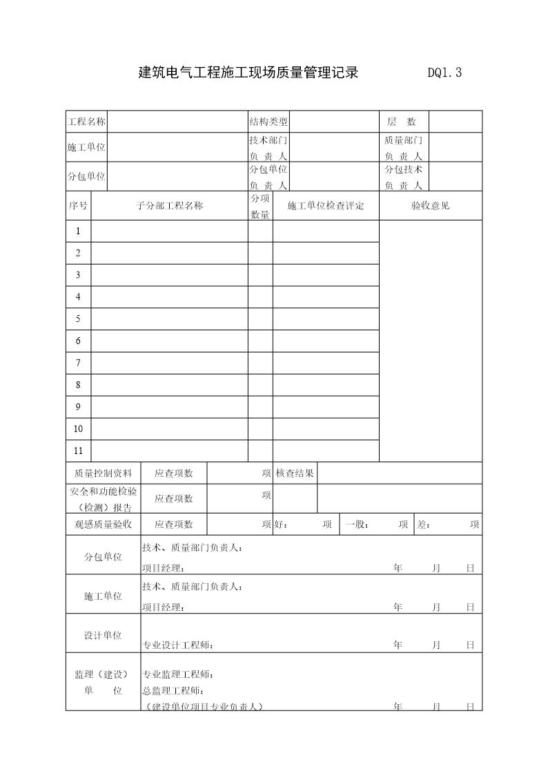 建筑电气分部工程质量验收记录