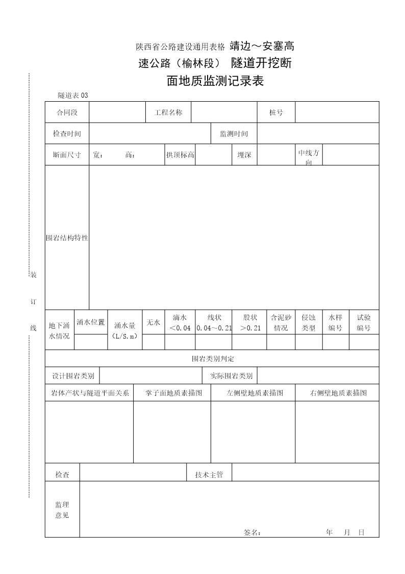 隧道开挖断面地质监测记录表