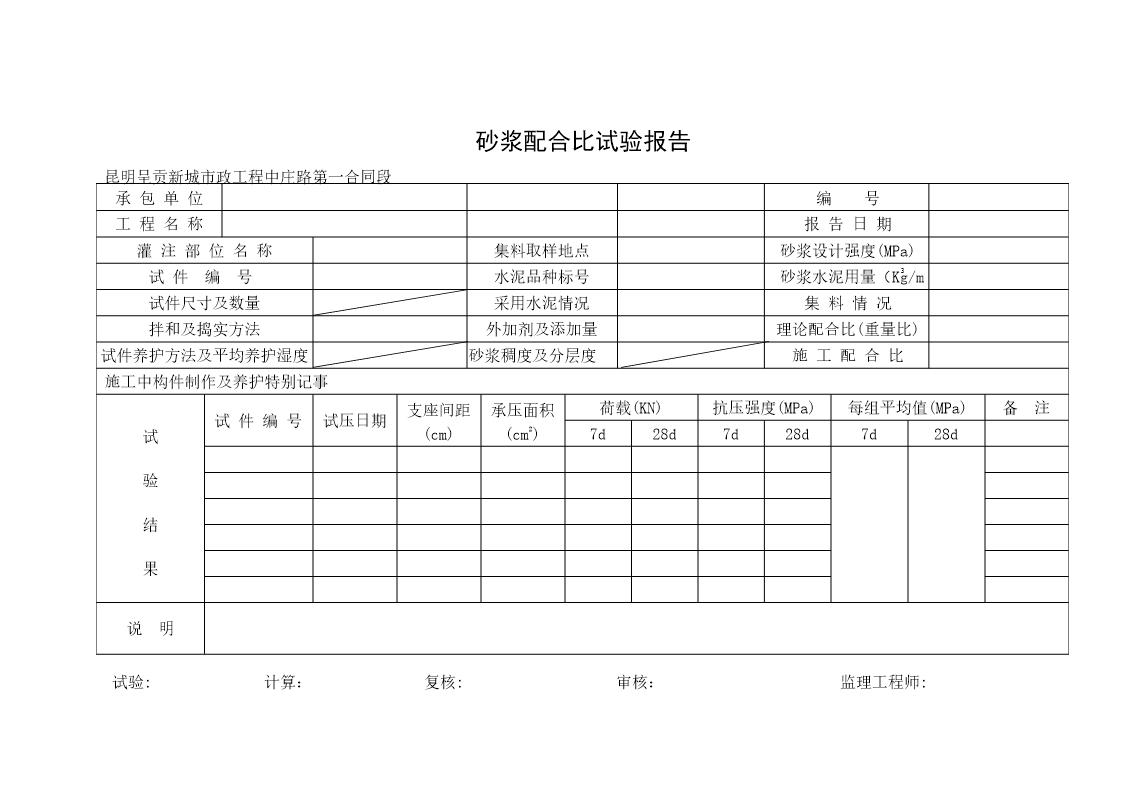 砂浆配合比试验报告