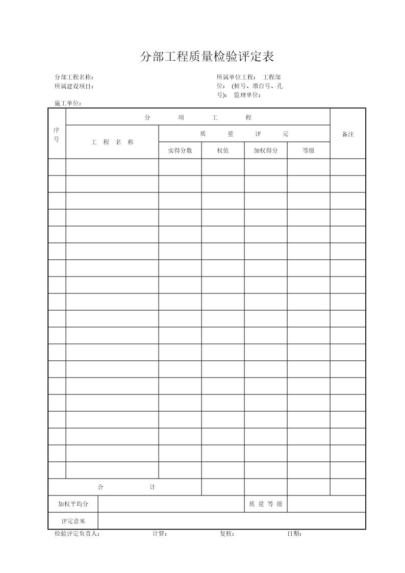 分部工程质量检验评定表