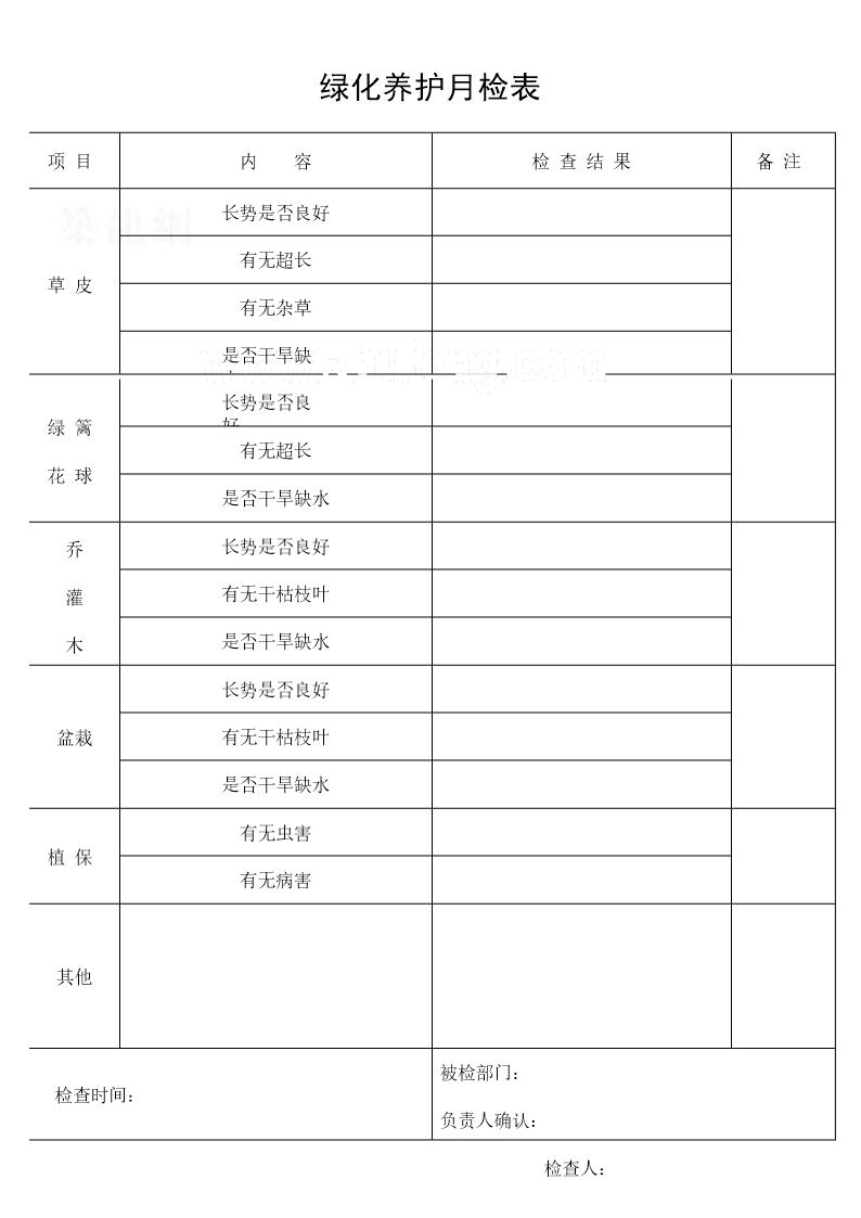 绿化养护月检表