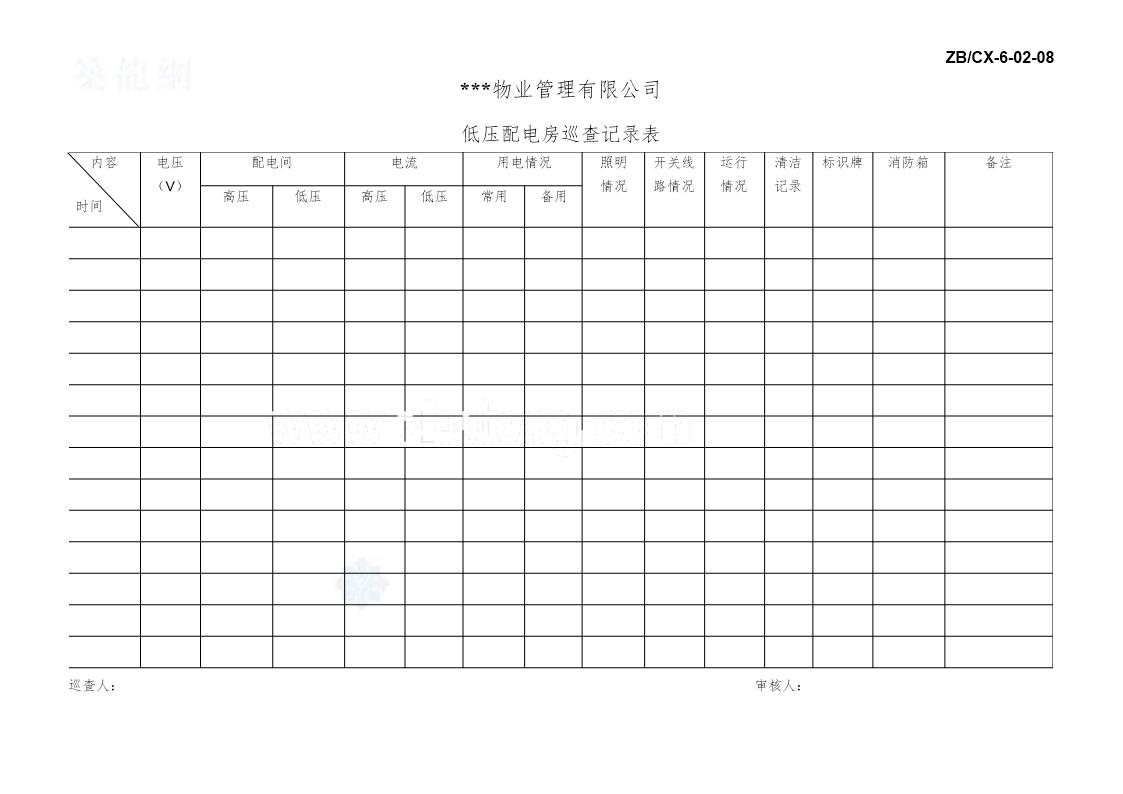 低压配电房巡查记录表