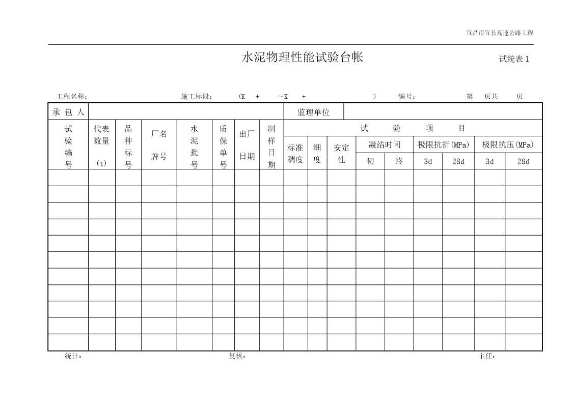 水泥物理性能试验台帐表