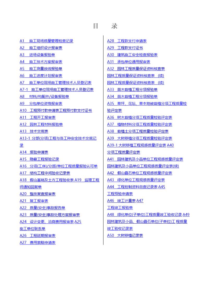 园林绿化工程资料表格