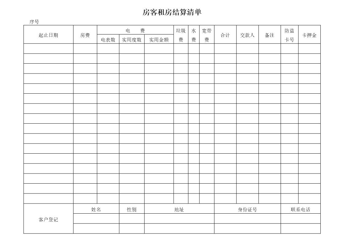 房客租房结算清单