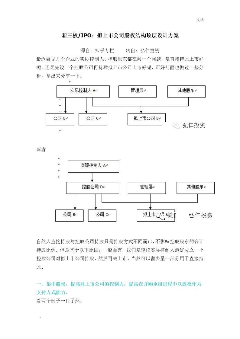 拟上市公司股权结构顶层设计方案