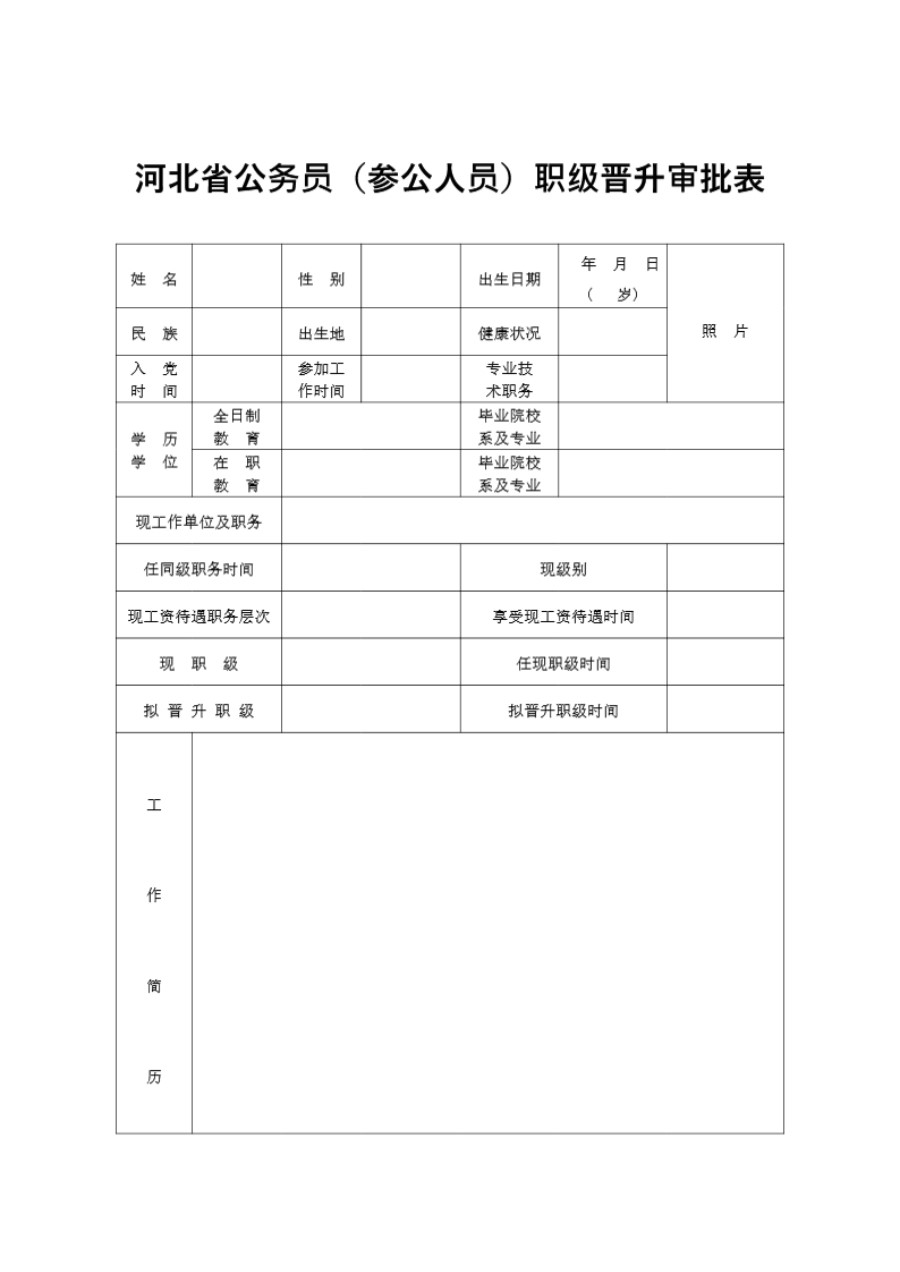 河北省公务员(参公人员)职级晋升审批表