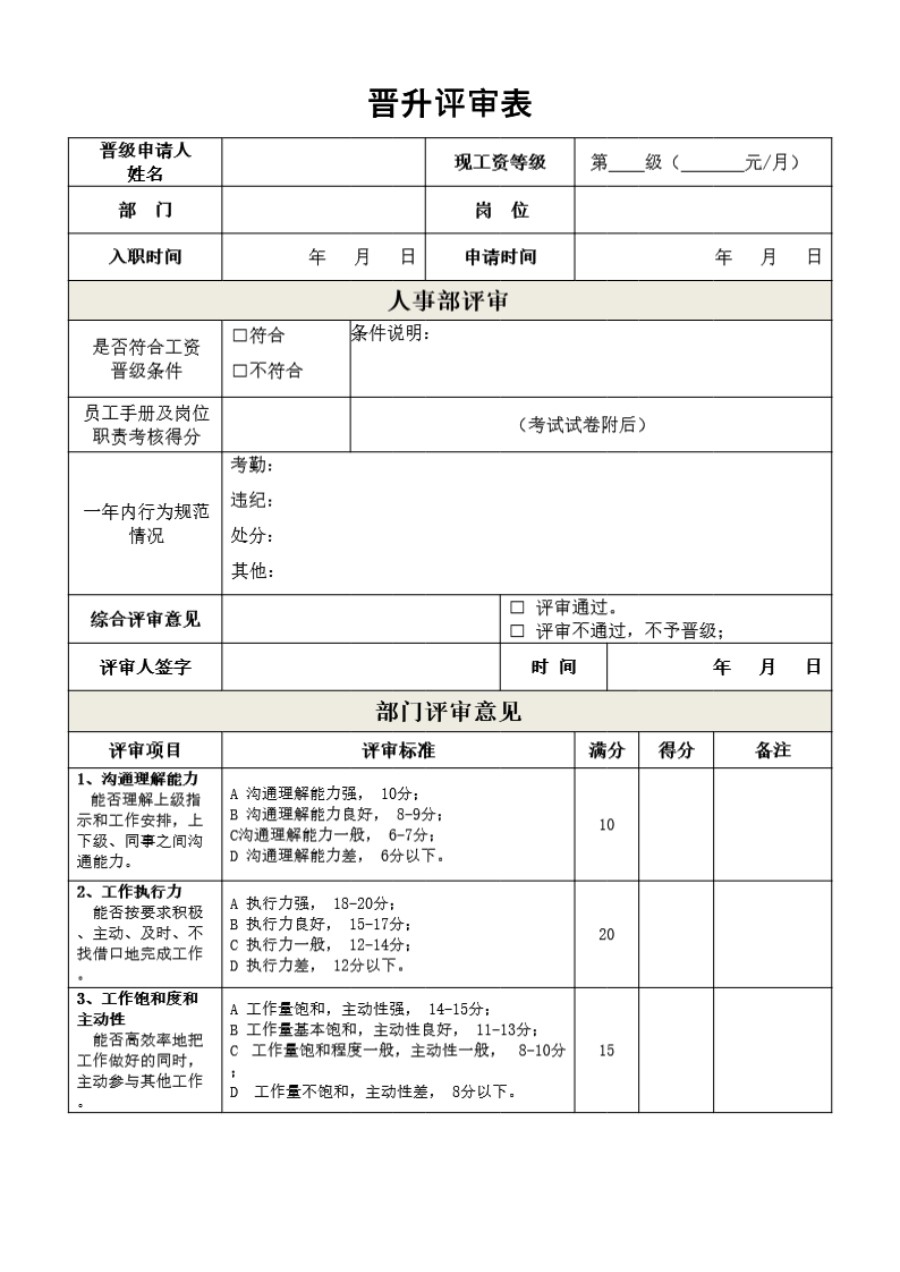 晋级评审表