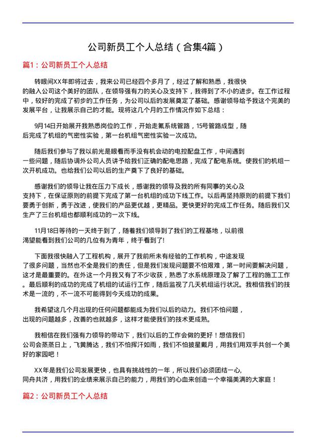 公司新员工个人总结