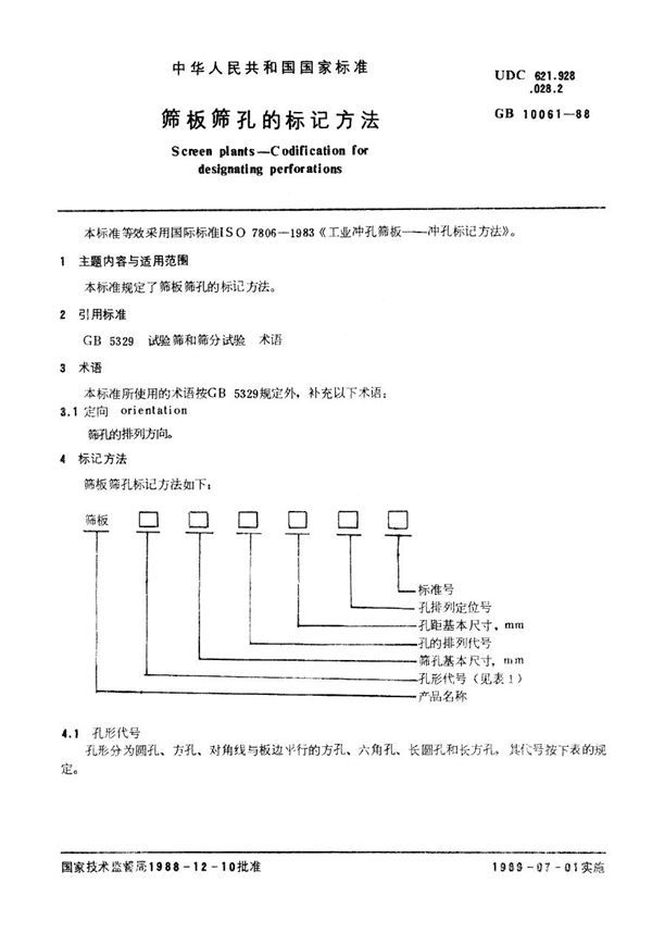 筛板筛孔的标记方法 (GB 10061-1988)