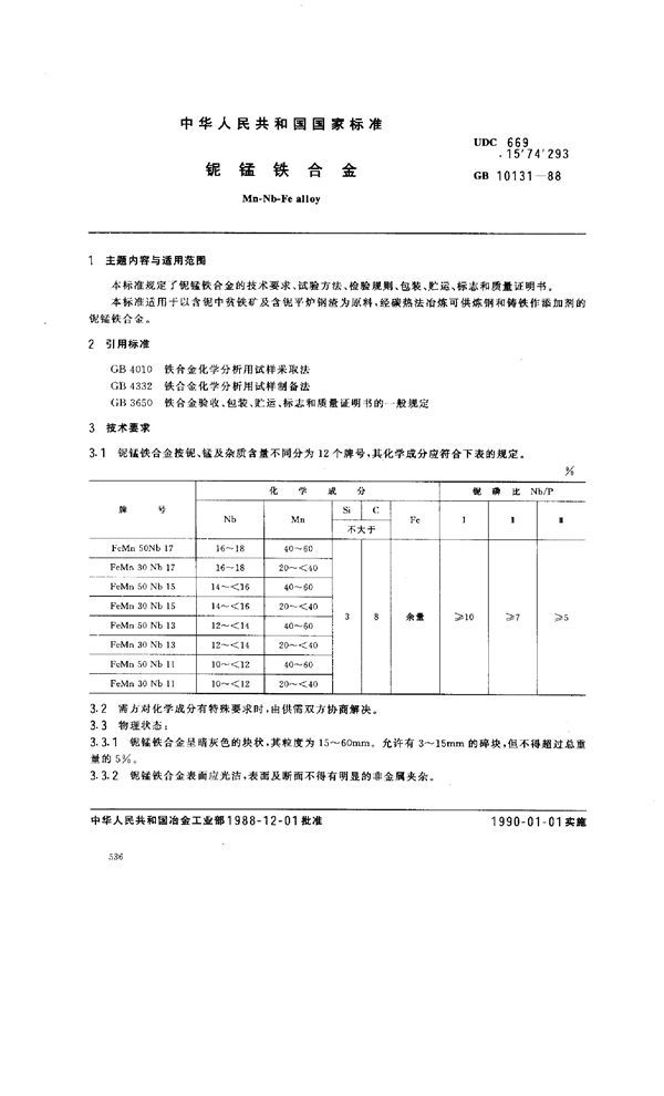 铌锰铁合金 (GB 10131-1988)