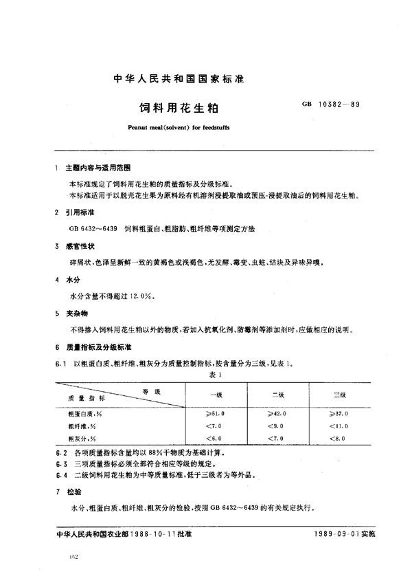 饲料用花生粕 (GB 10382-1989)