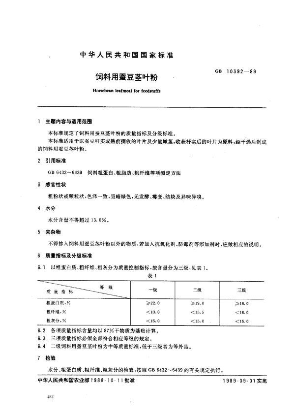 饲料用蚕豆茎叶粉 (GB 10392-1989)