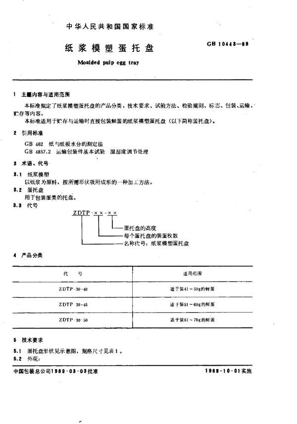 纸浆模塑蛋托盘 (GB 10443-1989)