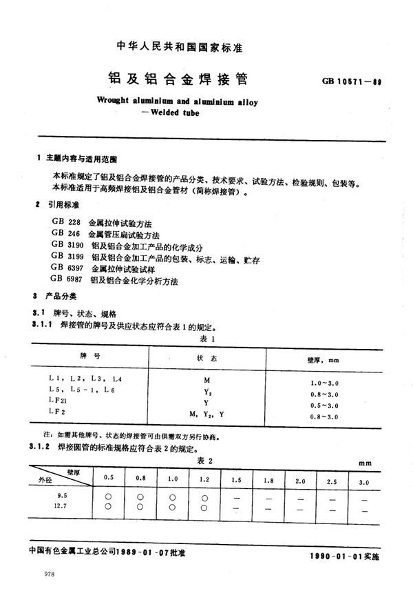 铝及铝合金焊接管 (GB 10571-1989)