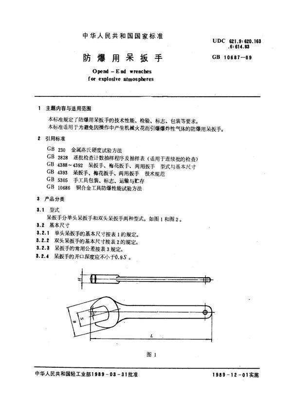 防爆用呆扳手 (GB 10687-1989)