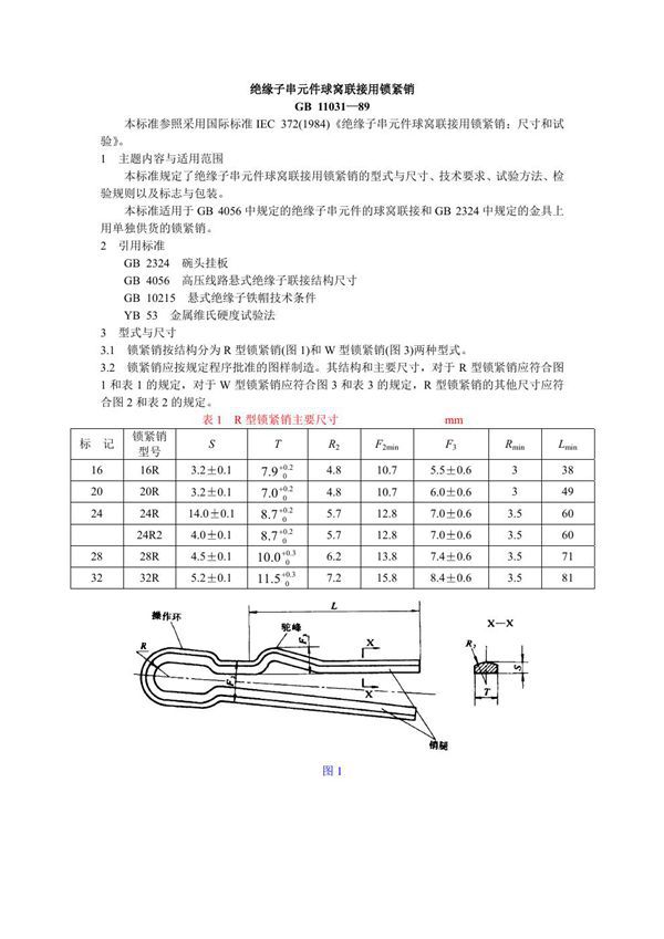 绝缘子串元件球窝联接用锁紧销 (GB 11031-1989)