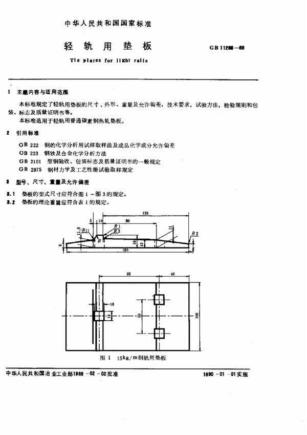 轻轨用垫板 (GB 11266-1989)