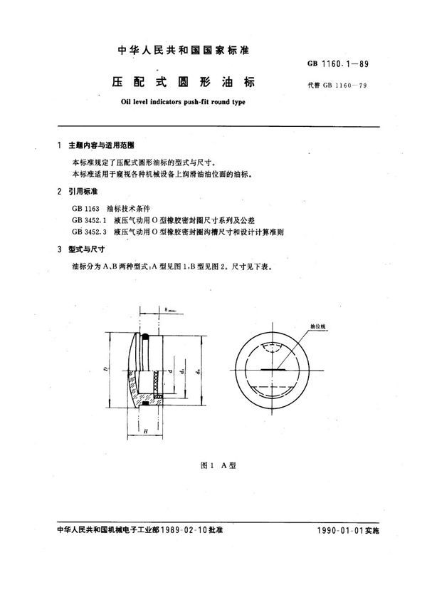 压配式圆形油标 (GB 1160.1-1989)