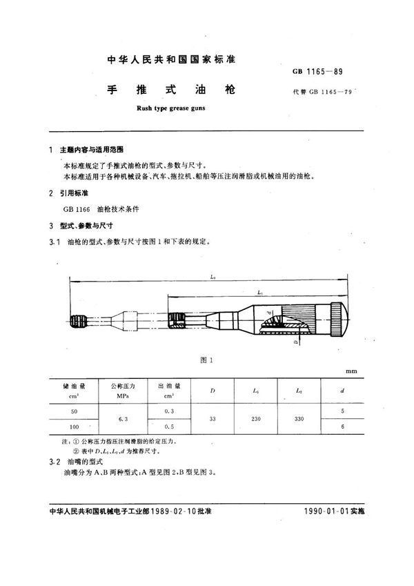 手推式油枪 (GB 1165-1989)