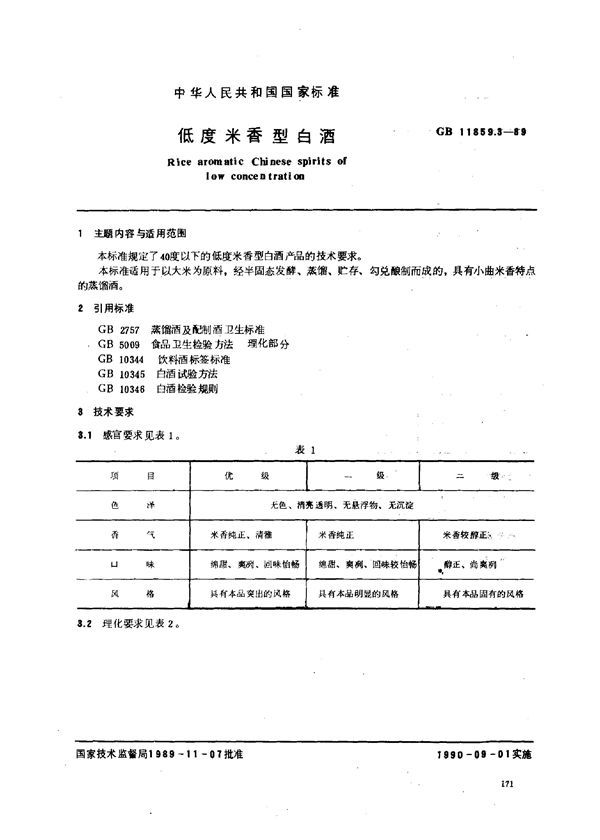 低度米香型白酒 (GB 11859.3-1989)