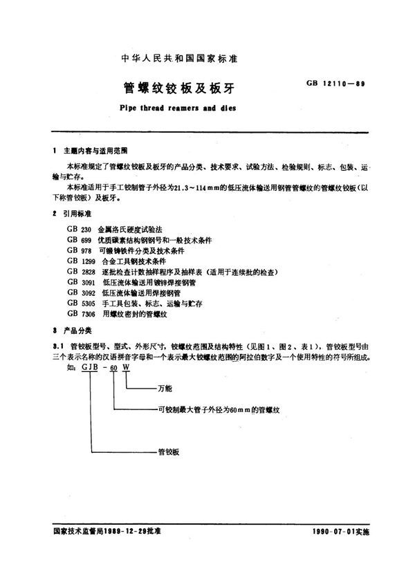 管螺纹铰板及板牙 (GB 12110-1989)