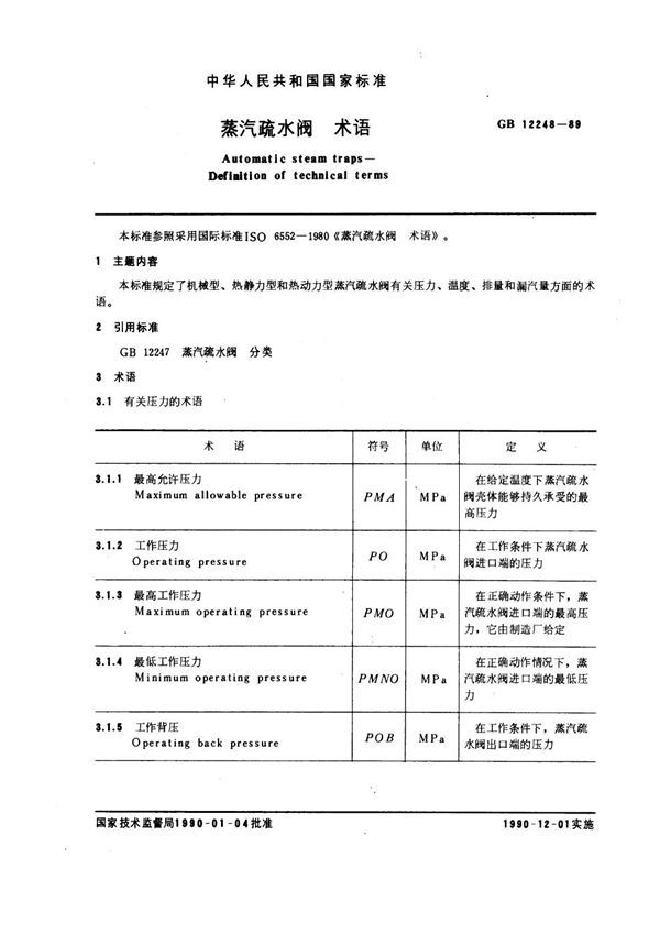 蒸汽疏水阀 术语 (GB 12248-1989)