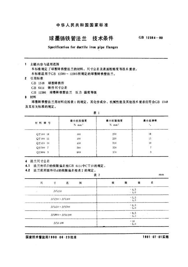 球墨铸铁管法兰技术条件 (GB 12384-1990)