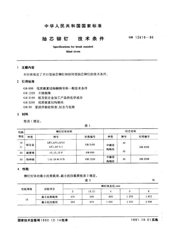 抽芯铆钉技术条件 (GB 12619-1990)