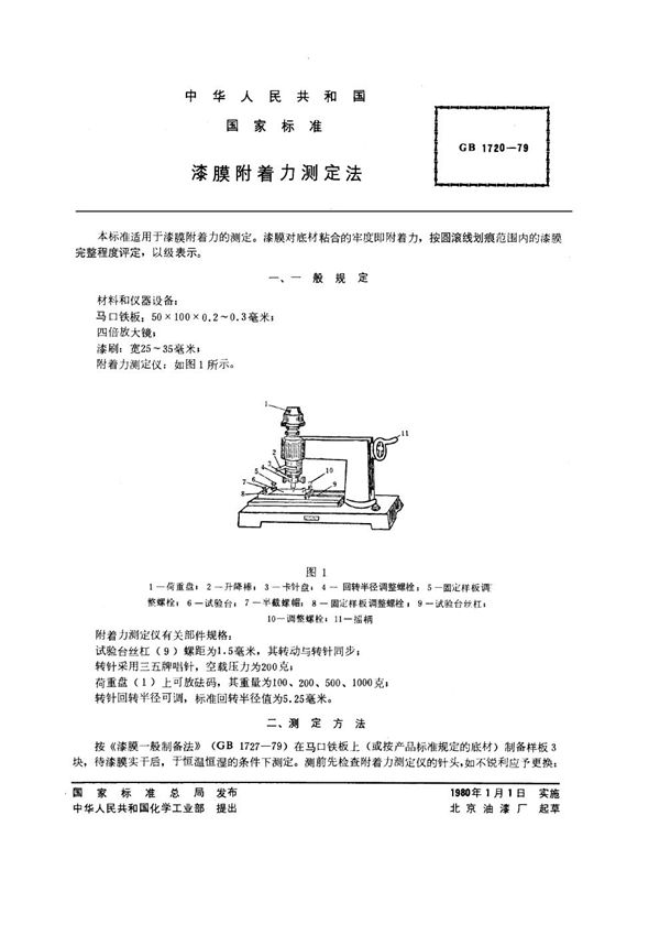 漆膜附着力测定法 (GB 1720-1979)